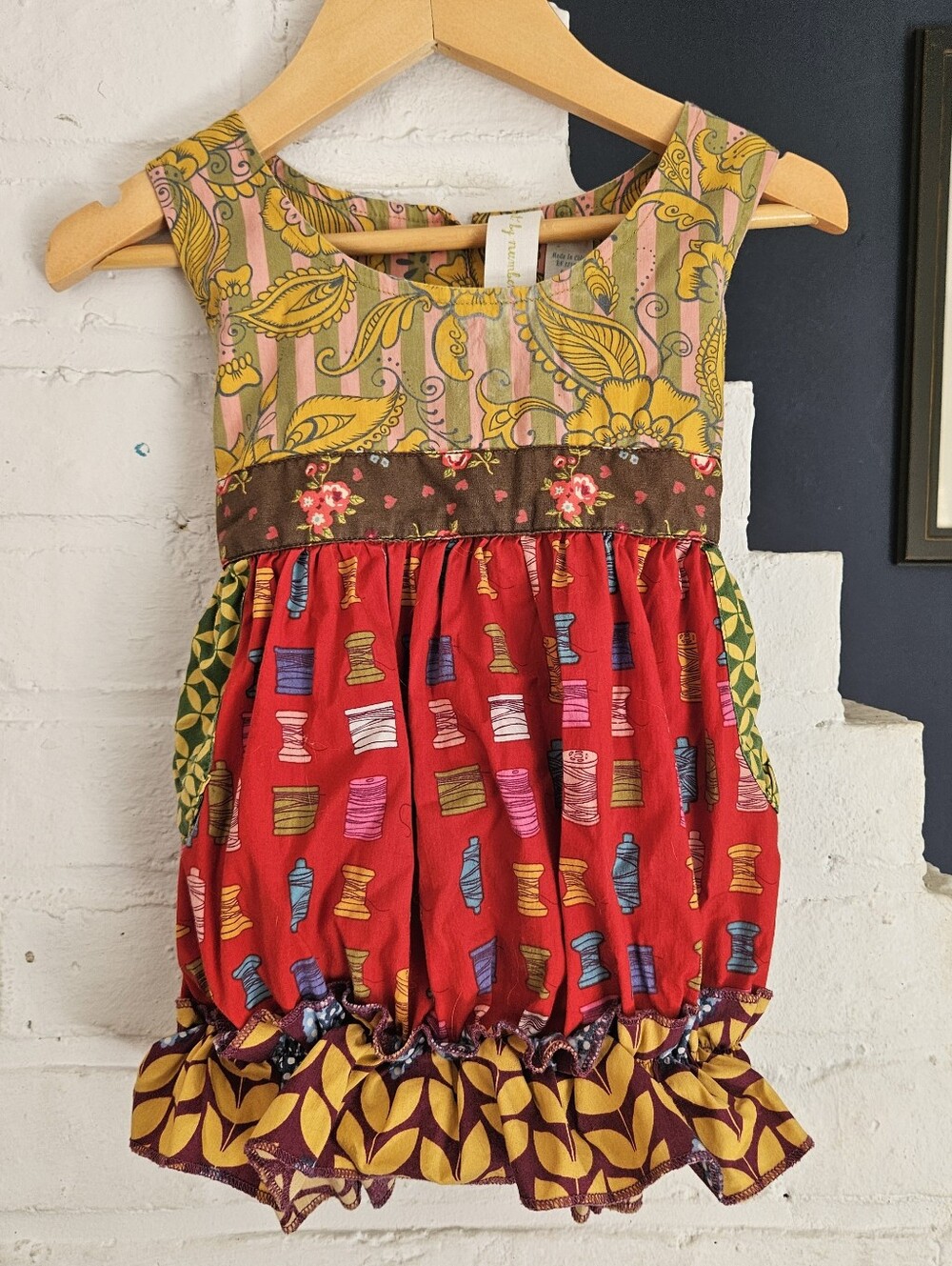 Matilda Jane Girls Top Size 4 Patchwork Tie Back Peplum Tunic